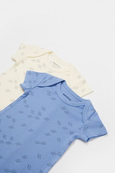 BabyCosy Set 2 salopete scurte Printed, BabyCosy, Ecru/Lavanda, 3-6 luni