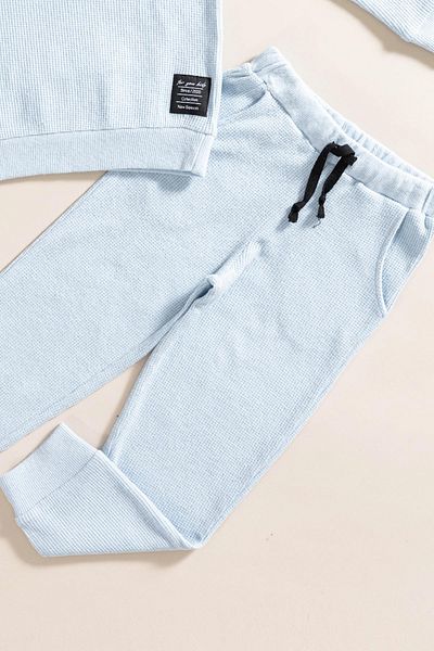 for you kids 2-Piece Cotton Waffle Sweat Jogger Blue Top and Bottom Set