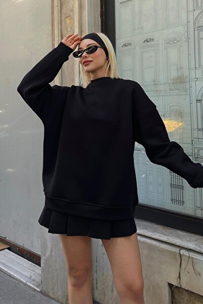 Swist Black Walk Basic Oversize дамски суичър с кръгла яка и полар отвътре