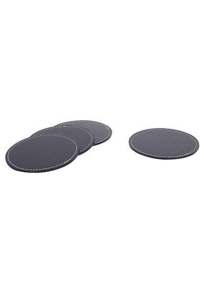prozenis Round Leather Coasters 4 Pieces Black
