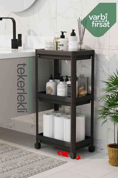 Varbifırsat 3 Katlı Tekerlekli Düzenleyici Mutfak Rafı Banyo Rafı Tezgah Altı Evye Altı Deterjanlık