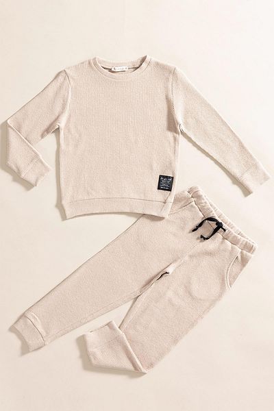 for you kids 2-Piece Cotton Waffle Sweat Jogger Stone Bottom Top Set