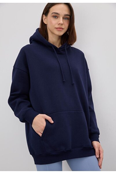 TUBİA Women's Oversize Navy Hooded Sweatshirt