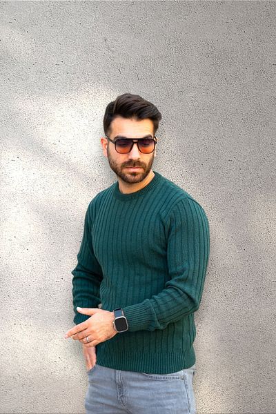 BİRBEYSTORE Мъжки трикотажен пуловер с кръгло деколте