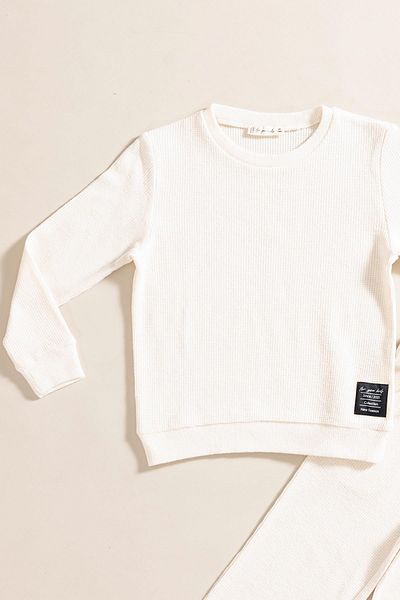 for you kids 2-Piece Cotton Waffle Sweat Jogger Ecru Top and Bottom Set