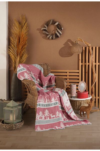 destinyhometex New Year Patterned 6 Layers Muslin Fringeless 260X280 Quilt