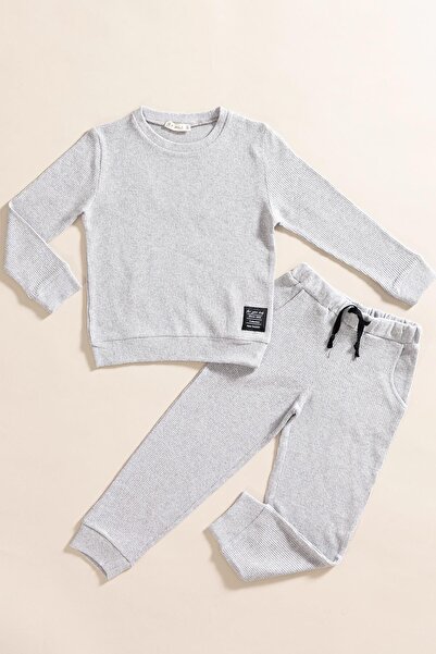 for you kids Set de 2 bucăți din bumbac Waffle Sweat Jogger Gri deschis
