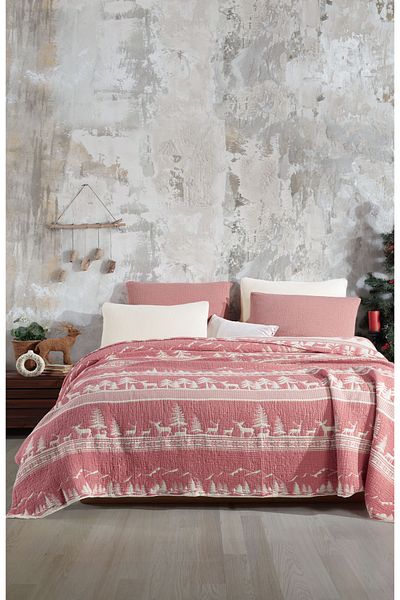 destinyhometex New Year Patterned 6 Layers Muslin Fringeless 230X250 Quilt