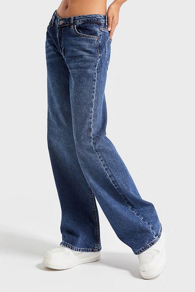 its basic Dark Blue Baggy Flared Fit Women's Jeans - 100% Koton Denim 2W45
