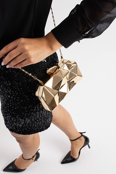 By EDUU Βραδινή τσάντα φορέματος ByEduu Gold Metal Clutch Portfolio