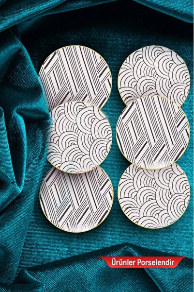 Güral Porselen Karışık Desenli Tabak Seti 6lı Servis Sunum Tabağı