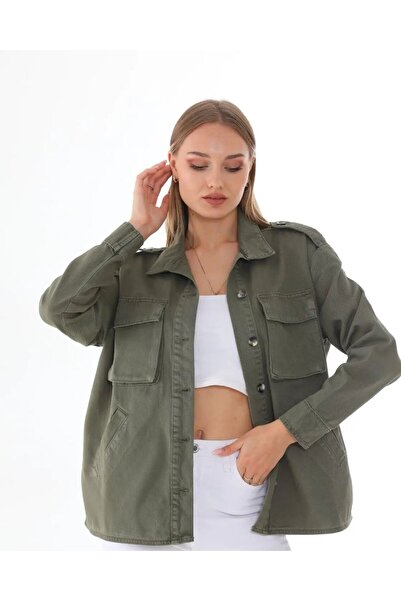 RİGALA HAKİ OMUZ ÜSTÜ APOLETLİ DENİM CEKET