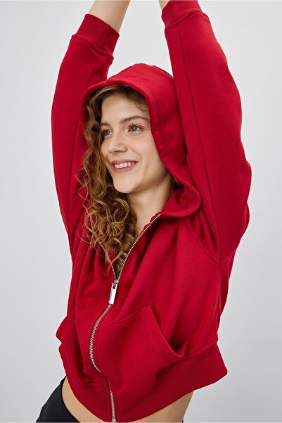 TUBİA Hanorac de culoare roșie cu glugă pentru femei