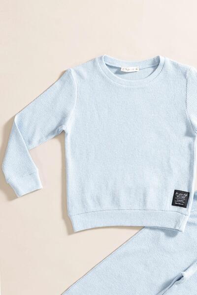 for you kids 2-Piece Cotton Waffle Sweat Jogger Blue Top and Bottom Set