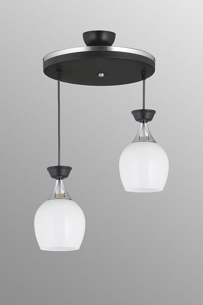 SONSUZ AYDINLATMA&AVİZE Pendant Lamp Tray Set of 2 Black Bell Jar with White Glass and Chrome Strip Modern Downward Facing Chandelier