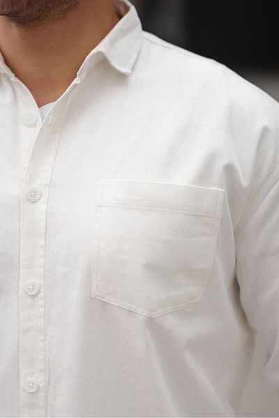 Valiberta Single Pocket Oversize Gabardine Fabric Men's Shirt - White
