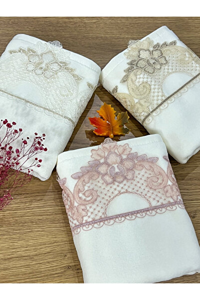 AYHANHOME Luxury Velvet Hand Face Towel - 3 Pieces, Laced, 50X90 cm Gift, Dowry Box