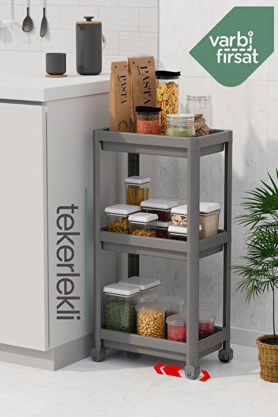 Varbifırsat 3 Katlı Tekerlekli Düzenleyici Mutfak Rafı Banyo Rafı Tezgah Altı...