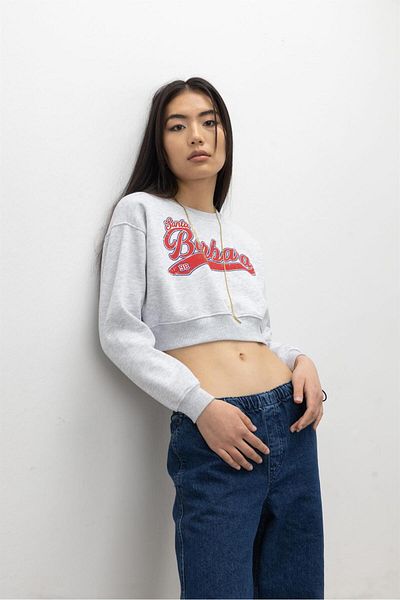 TUBİA Santa Barbara Printed Snow Melange Raised Crop Sweatshirt