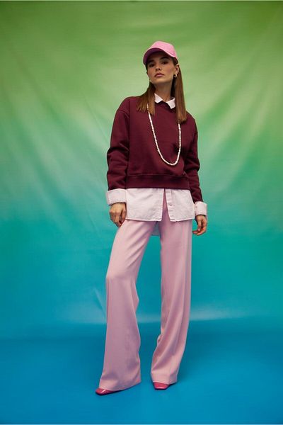 TUBİA Women's Cherry Color Raised Basic Sweatshirt