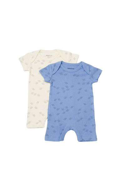 BabyCosy Set 2 salopete scurte Printed, BabyCosy, Ecru/Lavanda, 3-6 luni