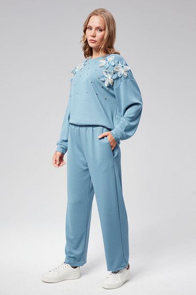 PİNK FLY Women's Shoulder Flower Detailed Modal Fabric Double Set