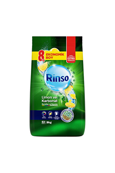 Rinso Toz Çamaşır Deterjanı Renkliler Ve Beyazlar Için Limon Ve Karbonat 8 Kg X1 Havlu Hediye