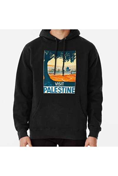 Hvit Stein سويت شيرت مطبوع عليه ملصق زيارة فلسطين