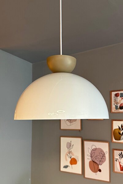 Bamyum Yimpi Beyaz Avize Tekli Bej Şapka Sarkıt Salon Kuaför Cafe Dekoratif Aydınlatma Pastane