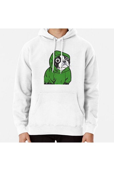Hvit Stein Hanorac imprimat cu glugă verde Boston Terrier