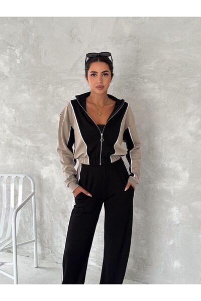 Ligossi Women's Navy Blue Zippered Oys Fabric Tracksuit Set