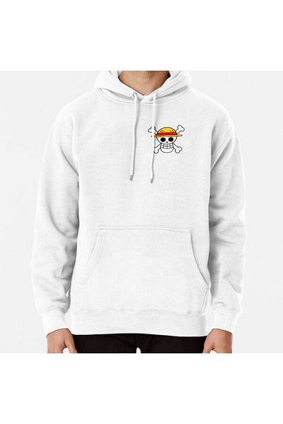 Hvit Stein Hanorac imprimat cu craniu Luffy One Piece