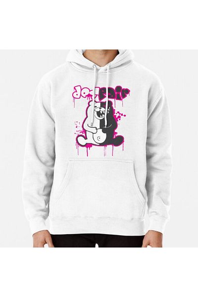 Hvit Stein Φούτερ με στάμπα Danganronpa: Monokuma - Despair (Pink).