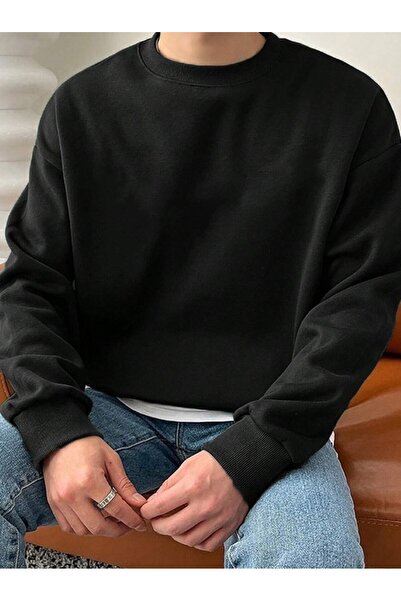 ORLONTEX Men's Black Crew Neck Oversize Sweatshirt