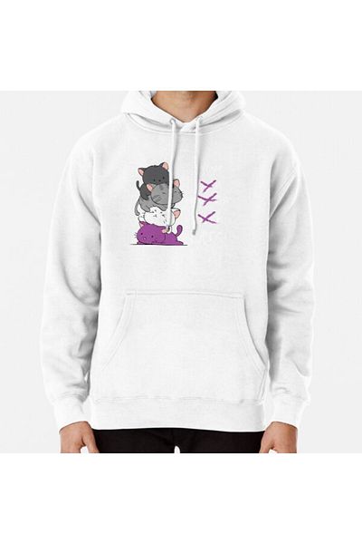 Hvit Stein Kawaii Catpile with Text - Lgbtq Asexual Pride for Ace Printed Sweatshirt