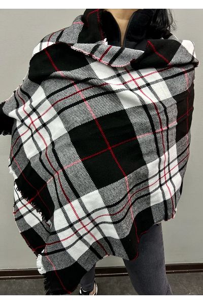 MinaCarin Eșarfă unisex roșie în carouri cu textura moale