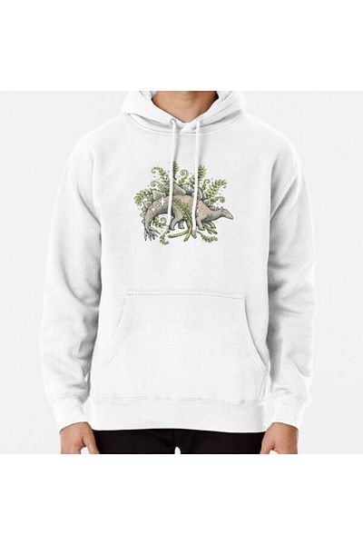Hvit Stein Φούτερ με στάμπα Stegosaurus and Ferns Dinosaur Botanical Art