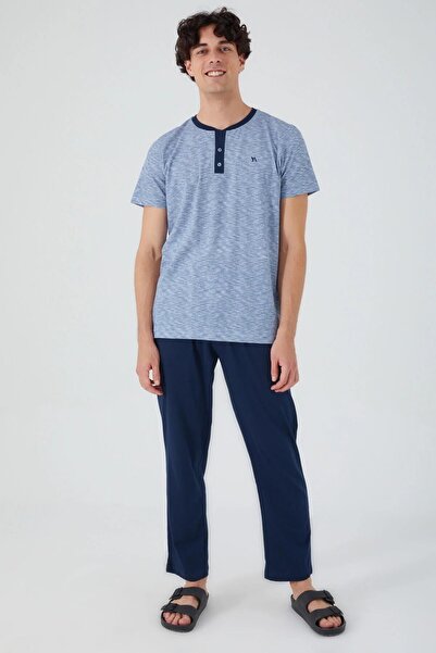 Arnetta İndigo Renk Erkek Kısa Kollu Pijama Takımı