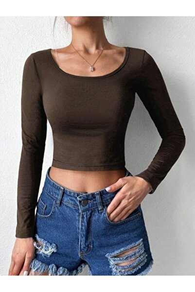 ÖZ PAMUK Bluză cu mânecă lungă, cu gât pătrat, cu nervuri, pentru femei