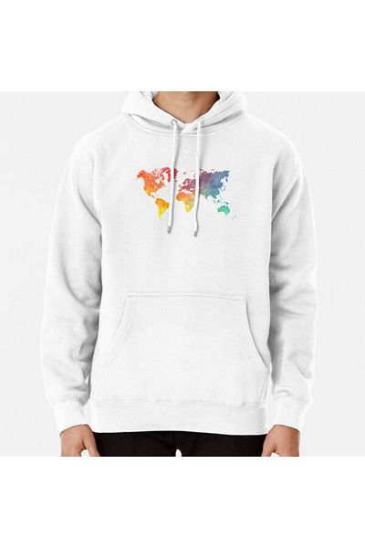 Hvit Stein Map of the World Colored Printed Sweatshirt