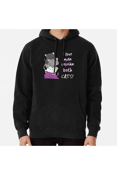 Hvit Stein Кавайна купчина котки с текст - суичър с щампа LGBTQ Asexual Pride for Ace
