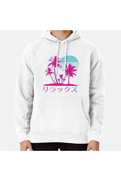 Hvit Stein Φούτερ Vaporwave Aesthetic // Neon Palms με στάμπα