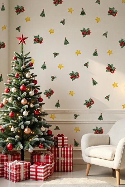 MSticker Kokina Çiçeği 2 Yılbaşı Süsü Yılbaşı Sticker Yılbaşı Hediyesi Cam Du...