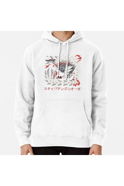 Hvit Stein Φούτερ με στάμπα Monster Hunter World Iceborne Stygian Zinogre Kanji