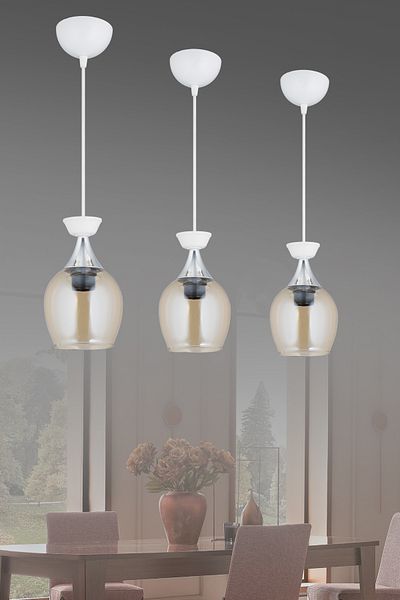 SONSUZ AYDINLATMA&AVİZE Single Pendant Lamp White Bell Glass Honey Glass Chrome Luxury Modern Downward Facing Chandelier