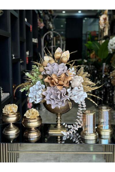 TASARIMHMODA Yapay Çiçekli Antik Kare Ayak Vazo 5 Parça Set No:1