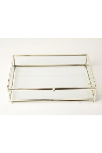By Ayça Vardan 30X20X5 cm Silver Colored Glass Box Compartmented Chocolate - Jewelry and Decoration