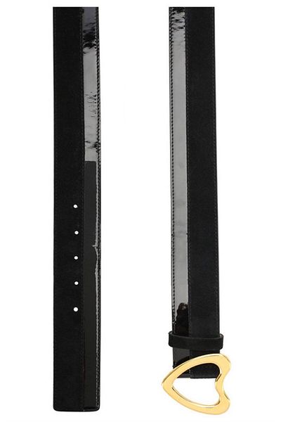 Escada Black Leather Belt with Heart Buckle