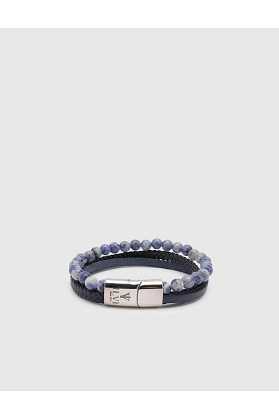 İLVİ Navy Blue Dieppe Men's Genuine Leather Bracelet