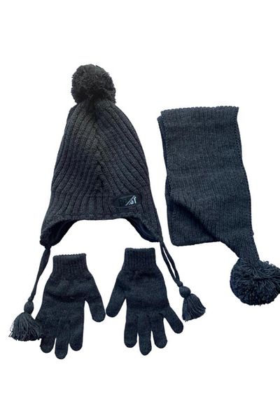 Kitti Antresite Beanie for Boy 4-8 Years - Non-Fleece Acrylic 3-Piece Gloves Set